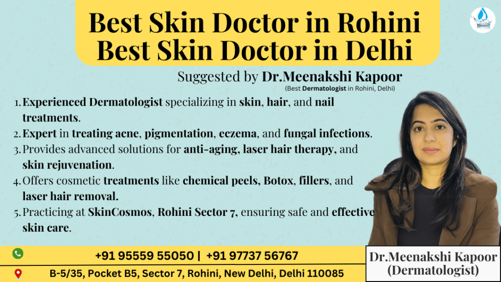 The skin conditions can affect not only the body but also the self-esteem of a person. You skin health will be the priority if you go see the best skin doctor in Rohini because he/she will not only clinical diagnose, but will also provide treatment and care for your specific skin issues. You can't fight the way your skin looks on your own. Dermatology specialists like Dr. Meenakshi Kapoor can help you get and maintain the perfect, healthy skin you desire. Do not leave your skin untreated anymore. Book a consultation now and start the process of making the skin look better.